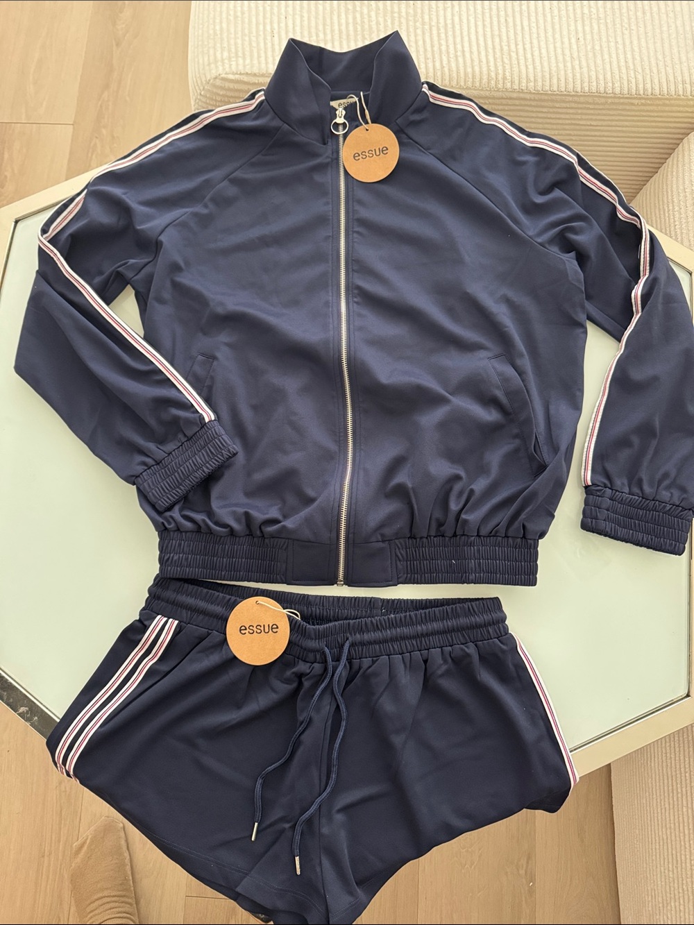 essue Navy Tracksuit Jacket & Shorts with Pink-White Stripe